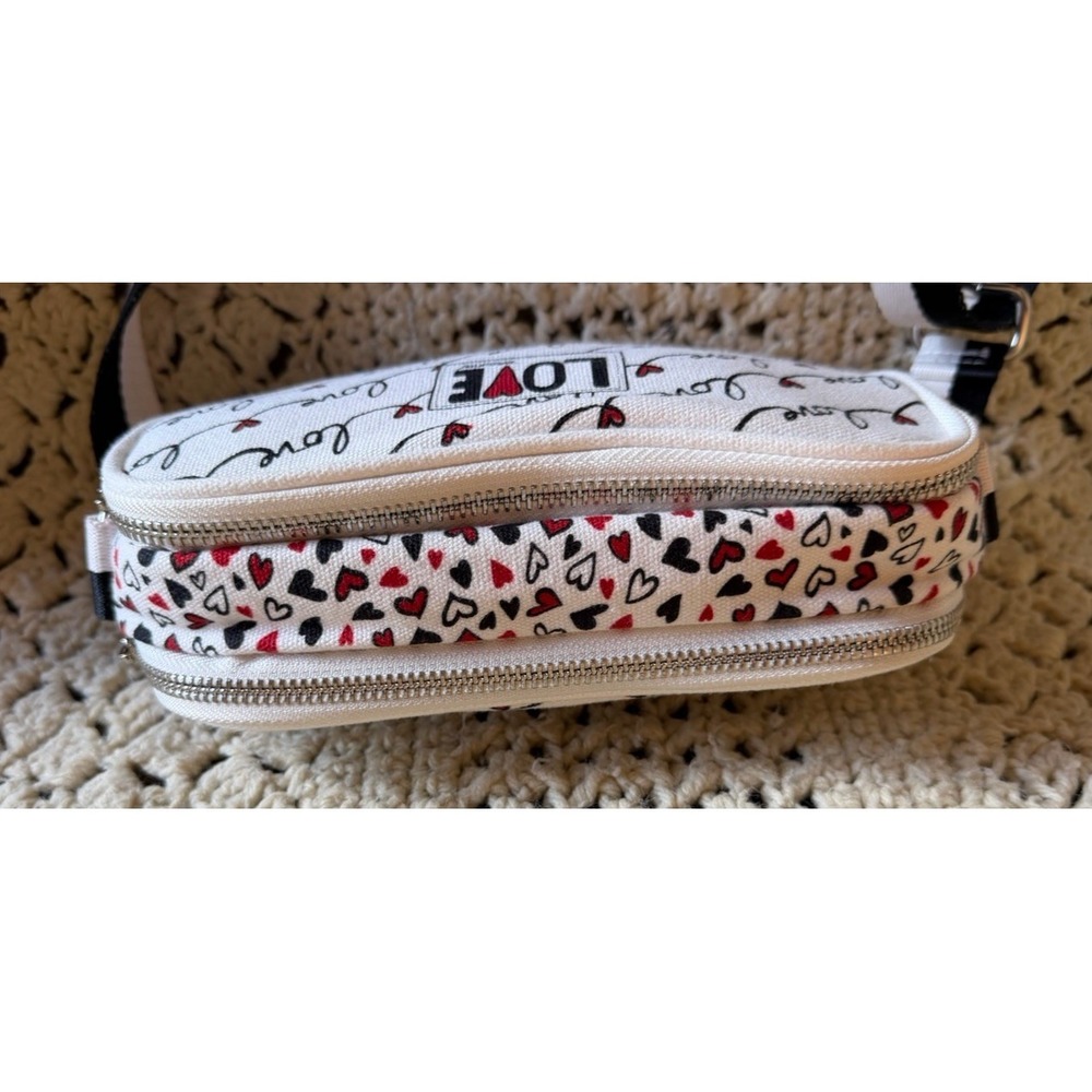 Brighton Love Scroll White Red and Black Canvas Crossbody Bag 8"x5"x2" - Picture 6 of 10